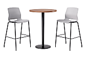 KFI Studios Proof Bistro Round Pedestal Table With Imme Barstools, 2 Barstools, 30", River Cherry/Black/Light Gray Stools