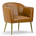 Glamour Home Avi Faux Leather Accent Chair With Metal Legs, Cappuccino Brown/Gold
