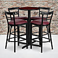 Flash Furniture Round Laminate Table Set With X-Base And Four 2-Slat Ladder-Back Metal Barstools, 42"H x 24"W x 24"D, Mahogany/Burgundy