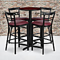 Flash Furniture Round Laminate Table Set With X-Base And Four 2-Slat Ladder-Back Metal Barstools, 42"H x 24"W x 24"D, Mahogany/Burgundy 1 thumbnail image