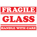 Tape Logic® Preprinted Labels, DL1058, Fragile — Glass — Handle With Care (Lines), Rectangle, 2" x 3", Red/White, Roll Of 500