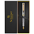 Scriveiner EDC Luxury Fountain Pen, Medium Nib, 0.7 mm, Silver Chrome Barrel, Black And Blue