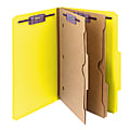 Smead® Pressboard Classification Folders With SafeSHIELD® Fasteners And 2 Pocket Dividers, Legal Size, 50% Recycled, Yellow, Box Of 10