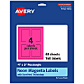 Avery® Print-To-The-Edge Labels With Sure Feed® Technology, 94252-NMP40, Rectangle, 4" x 3", Matte Neon Magenta, Pack of 160 1 thumbnail image