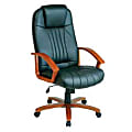 Office Star™ High-Back Wood Leather Chair, 47 3/4"H x 25 1/4"W x 30"D, Mission Oak Frame, Black Leather
