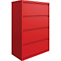 Lorell 36"W Lateral 4-Drawer File Cabinet, Metal, Red