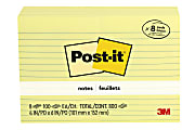 Post-it Notes, 4 in x 6 in, 8 Pads, 100 Sheets/Pad, Clean Removal, Canary Yellow, Lined