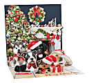 Up With Paper Christmas Pop-Up Greeting Card With Envelope, 5-1/4" x 5-1/4", Christmas Puppies, Message Inside