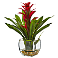 Nearly Natural 12"H Bromeliad Arrangement With Glass Vase, Red 1 thumbnail image