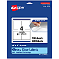 Avery® Glossy Permanent Labels With Sure Feed®, 94100-CGF100, Square, 4" x 4", Clear, Pack Of 400