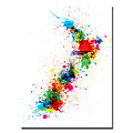 Trademark Global New Zealand Paint Splashes Map Gallery-Wrapped Canvas Print By Michael Tompsett, 22"H x 32"W