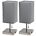 Simple Designs Petite Stick Lamps With USB Charging Port, Gray Shade/Brushed Nickel Base, Set Of 2 Lamps