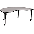 Flash Furniture Mobile Height Adjustable HP Laminate Kidney Activity Table, 25-1/2”H x 48''W x 72''L, Gray