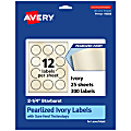 Avery® Pearlized Permanent Labels With Sure Feed®, 94608-PIP25, Starburst, 2-1/4", Ivory, Pack Of 300 Labels