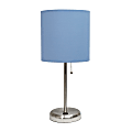 LimeLights Stick Lamp With USB Port, 19-1/2"H, Blue Shade/Brushed Steel Base