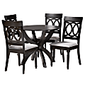 Baxton Studio Velia Modern Fabric/Finished Wood 5-Piece Dining Set, Gray/Dark Brown