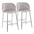 LumiSource Fran Pleated Fixed-Height Counter Stools, Silver/Chrome, Set Of 2 Stools