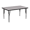 Flash Furniture 48"W Rectangular Thermal Laminate Activity Table With Short Height-Adjustable Legs, Gray