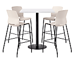 KFI Studios Proof Bistro Square Pedestal Table With Imme Bar Stools, Includes 4 Stools, 43-1/2”H x 42”W x 42”D, Designer White Top/Black Base/Moonbeam Chairs