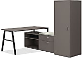 HON® Mod 84"W Office Computer Desk Set, Slate Teak/Black/Cool Neutral 1 thumbnail image