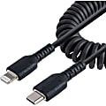 StarTech.com USB C to Lightning Cable 1m (3ft), MFi Certified, Coiled iPhone Charger Cable, Black, Durable TPE Jacket Aramid Fiber - RUSB2CLT1MBC 1 thumbnail image