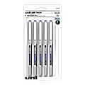 uni-ball® Vision™ Liquid Ink Rollerball Pens, Fine Point, 0.7 mm, Gray Barrel, Blue Ink, Pack Of 5 Pens