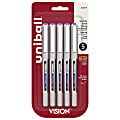 uni-ball® Vision™ Liquid Ink Rollerball Pens, Fine Point, 0.7 mm, Gray Barrel, Blue Ink, Pack Of 5 Pens