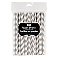 Amscan Striped Paper Straws, 7-3/4", Silver, Pack Of 80 Straws