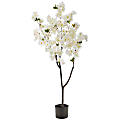 Nearly Natural Cherry Blossom 48”H Artificial Tree With Planter, 48”H x 23”W x 6”D, White/Black