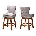 Baxton Studio Gradisca Fabric Swivel Counter-Height Stools With Backs, Gray/Walnut Brown, Set Of 2 Stools