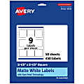 Avery® Permanent Labels With Sure Feed®, 94104-WMP50, Square, 2-1/2" x 2-1/2", White, Pack Of 450