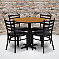 Flash Furniture Round Laminate Table Set With X-Base And 4 Ladder-Back Metal Chairs, 30"H x 36"W x 36"D, Natural/Black