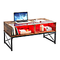 Bestier LED Rectangular Coffee Table With Glass Shelf, 19-15/16”H x 41-3/4”W x 21-11/16”D, Rustic Brown 1 thumbnail image