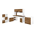 Bush Business Furniture Jamestown 72"W L-Shaped Desk With Hutch, Lateral File Cabinet And 6-Cube Organizer, Fresh Walnut/White, Premium Installation