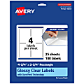 Avery® Glossy Permanent Labels With Sure Feed®, 94254-CGF25, Rectangle, 4-3/4" x 3-3/4", Clear, Pack Of 100