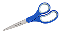 Office Depot® Brand Soft Handle Stainless Steel Scissors, 8", Straight, Blue/Gray
