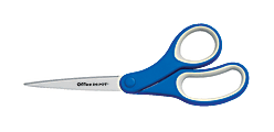 Office Depot® Brand Soft Handle Stainless-Steel Scissors, 8", Bent, Blue/Gray
