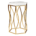 Baxton Studio Kalena End Table With Marble Tabletop, 20-15/16"H x 14-1/4"W x 12-7/16"D, Gold