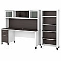 Bush Business Furniture Somerset 72"W Office Computer Desk With Hutch And 5-Shelf Bookcase, Storm Gray/White, Standard Delivery 1 thumbnail image