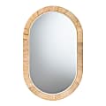 bali & pari Bella Modern Bohemian Mahogany Wood And Natural Rattan Oval Mirror, 33-1/8”H x 21-5/16”W x 1”D, Natural Brown