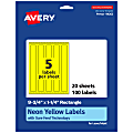 Avery® Print-To-The-Edge Labels With Sure Feed® Technology, 94262-NYP20, Rectangle, 9-3/4" x 1-1/4", Matte Neon Yellow, Pack of 100 1 thumbnail image