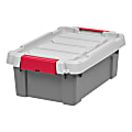 Office Depot® Brand Plastic Storage Tote, 12 Qt, Gray/Red