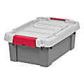Office Depot® Brand Plastic Storage Tote, 12 Qt, Gray/Red 1 thumbnail image