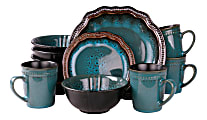 Elama 16-Piece Stoneware Dinnerware Set, Mystic Waves