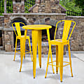Flash Furniture Round Metal Bar Table Set With 2 Café Stools, 41"H x 24"W x 24"D, Yellow