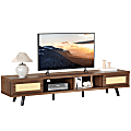 Bestier TV Stand with Rattan Sliding Doors, 16”H x 70-1/8”W x 15-9/16”D, Ancona Walnut