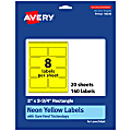 Avery® Print-To-The-Edge Labels With Sure Feed® Technology And Easy Peel®, 94240-NYP20, Rectangle, 2" x 3-3/4", Matte Neon Yellow, Pack of 160 1 thumbnail image