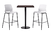 KFI Studios Proof Bistro Square Pedestal Table With Imme Bar Stools, Includes 2 Stools, 43-1/2”H x 30”W x 30”D, Cafelle Top/Black Base/White Chairs