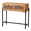 Baxton Studio Santino Modern Industrial Wood And Metal 2-Drawer Console Table, 31-1/2”H x 31-1/2”W x 13-13/16”D, Natural Brown Finished/Black