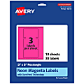 Avery® Print-To-The-Edge Labels With Sure Feed® Technology And Easy Peel® Label Feature, 94213-NMP10, Rectangle, 3" x 5", Matte Neon Magenta, Pack of 30